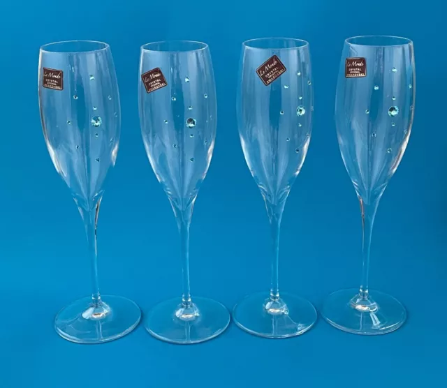 4 x Le Monde Crystal Champagne Flutes with Swarovski Crystals
