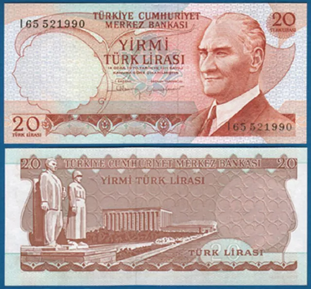 TÜRKEI / TURKEY 20 Lira 1970 (1974)  UNC  P.187 b