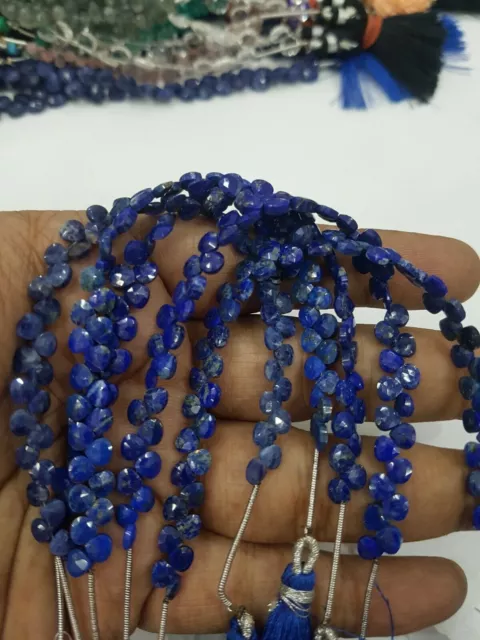 Lapis Lazuli à facettes Hearts Briolette pierre semi-précieuse pour...