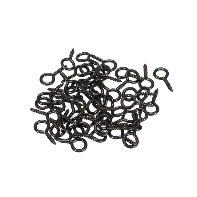 0.6" Screw Eye Hooks Self Tapping Screws Screw-in Hanger  Hooks Black 50pcs