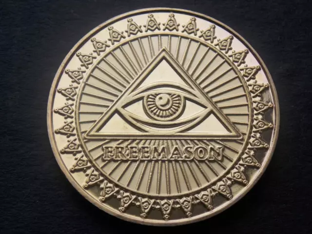 Freemason Masonic Gold Plated Coin Compass Square Illuminati Knights Templar B