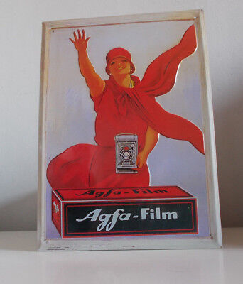 Grande Agfa Pubblicitario Pubblicità SCUDO-beidseitug-plexiglas con supporto in metallo. 