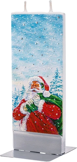 Vela plana Flatyz Twin-Wick hecha a mano - Santa In Snow with Present Sack