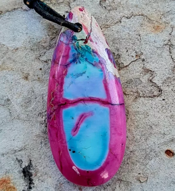 Pink / Blue Sea Sediment & Jasper Pendant Necklace Hung On Xsotica Leather @ POS