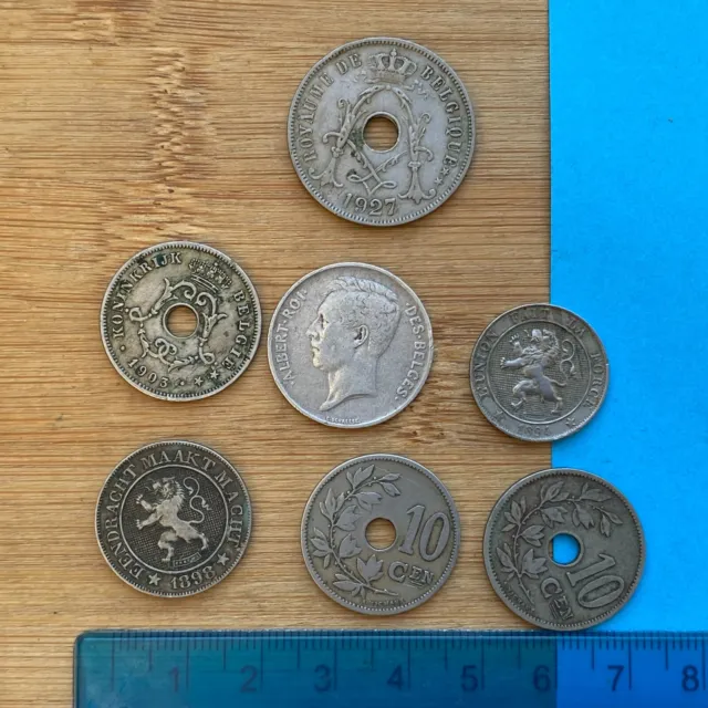7x Belgium Coins: *note 1927/3 25 Cents. 1800s 1900s 5c 10c 1 Franc (ref #15)