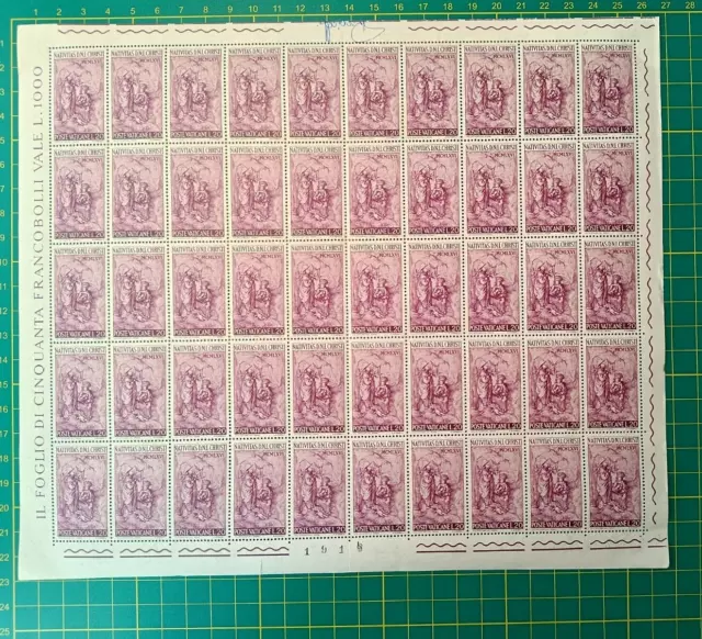 Vatican Stamps 1966,Sheet of 50,Sc A134,Signed ERROR-Sheet #,Horizontal WM, MNH