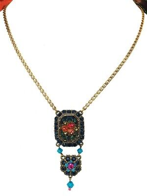 Michal Negrin Necklace Black Crystals Roses Cameo Floral Victorian Pendant Chain