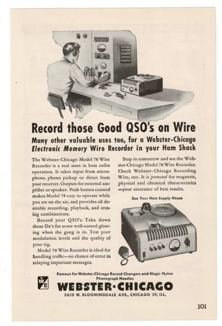 1948 Webster Chicago Model 78 Wire Recorder Vintage Print Ad