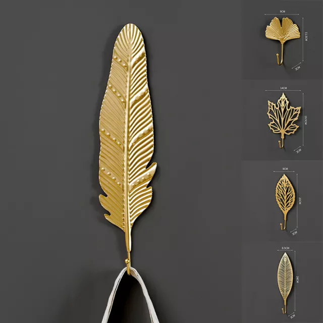 1X Gold Leaves Hook Wall Hook Hanging Coat Hat Key Towel Hooks Home Supplies