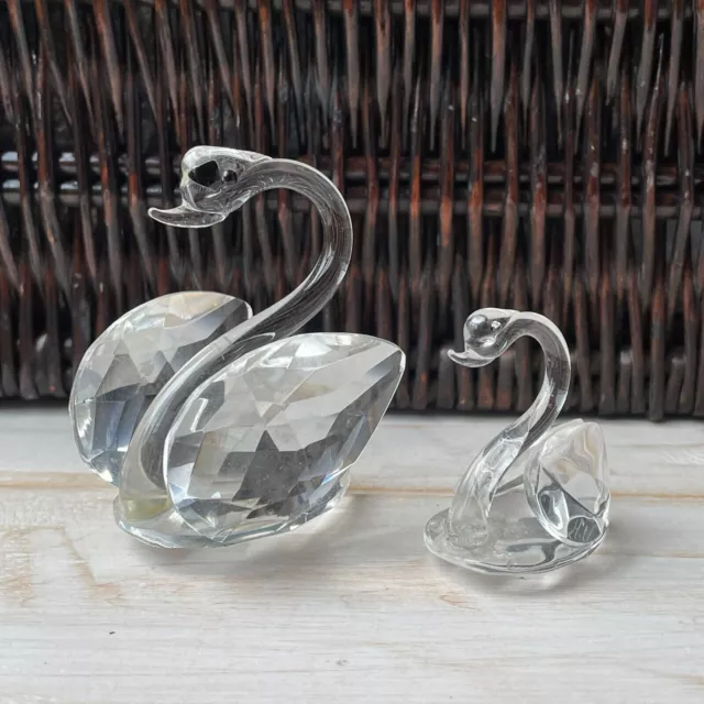 Vintage Pair of Crystal Swans Prism Glass Figurines Ornaments