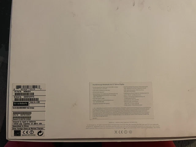 Apple Macbook PRO 15,4" Retina - A1398 - 2,4 GHz IntelCore i7 2760QM 8 GB 256 GB 11
