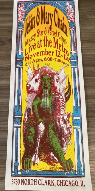 1994 Rock Roll Concert Poster Jesus & Mary Chain Metro L Kuhn 30/125 2