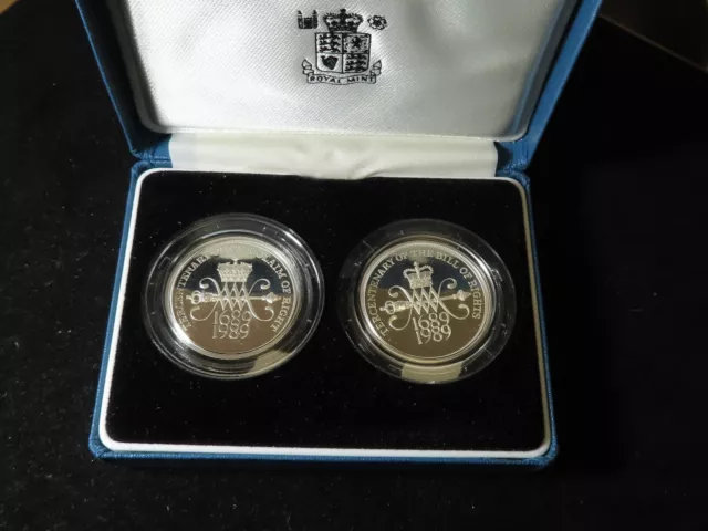 GB Royal Mint Silver Proof £2 Coin Set 1989, Claim & Bill of Rights Tercentenary