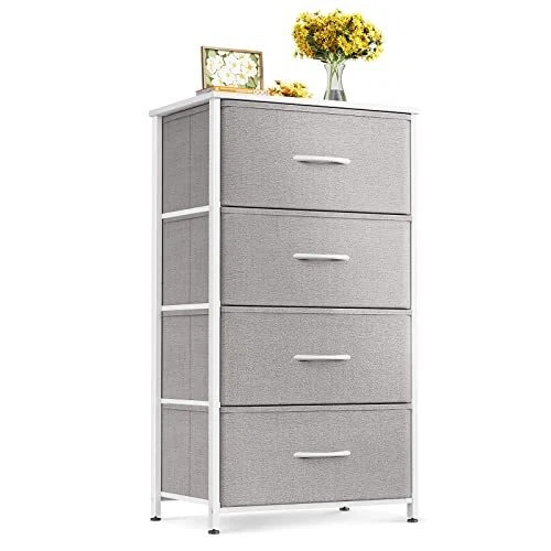 Dresser for Bedroom with 4 Storage Drawers, Chest of Drawers with Light Grey