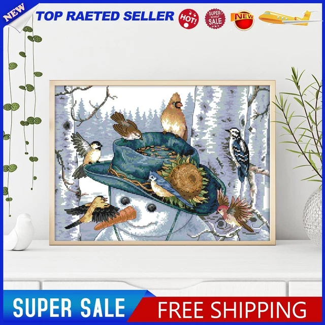 Partial Embroidery Snowman Bird Stamped Canvas DIY 14CT Cross Stitch Kit Decor