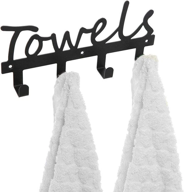 Wall Mounted Black Metal Kitchen and Bathroom Towel Rack with 4 Hooks