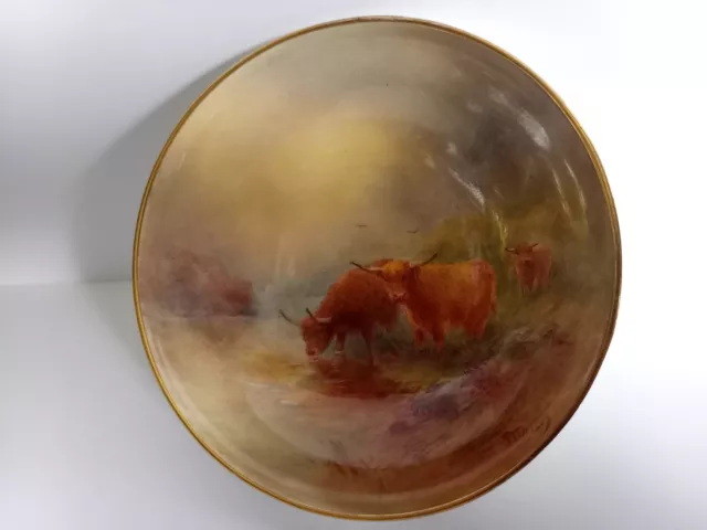 Royal Worcester Hand Painted 'Highland Cattle' Pedestal Bowl - by Harry Stinton