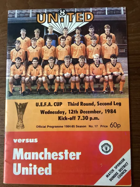 12/12/1984 UEFA Cup Programme, Dundee Utd v Manchester Utd