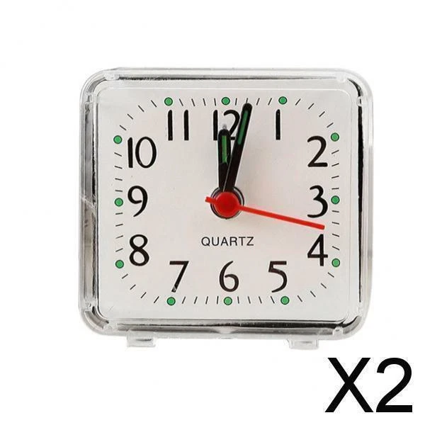 2x Fashion Mini Simple Style Square Clock Bed Compact Travel Quartz Beep Alarm