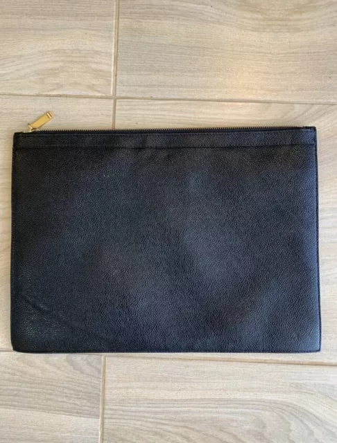 Thom Browne Men's Medium Zipper Laptop Holder In Pebble Grain - Black 2