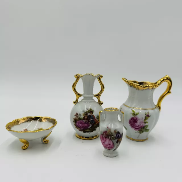 Limoges France Porcelain Miniature Painted Set Mini Vase Urn Bowl