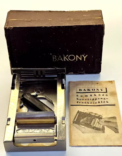 Vintage safety razor blade sharpener in box w manual BAKONY Hungary 1950's