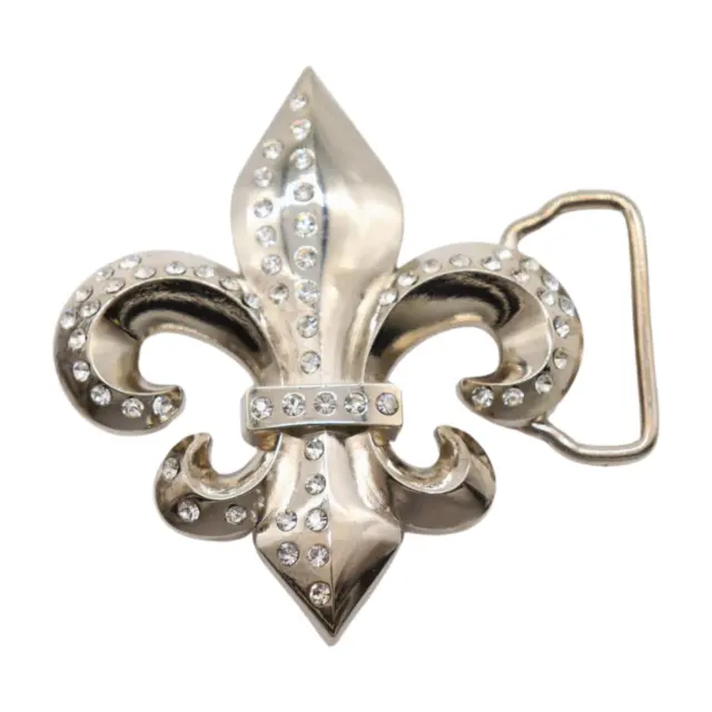 Men Silver Metal Belt Buckle Western Fashion Fleur De Lis Flower Decorative Look