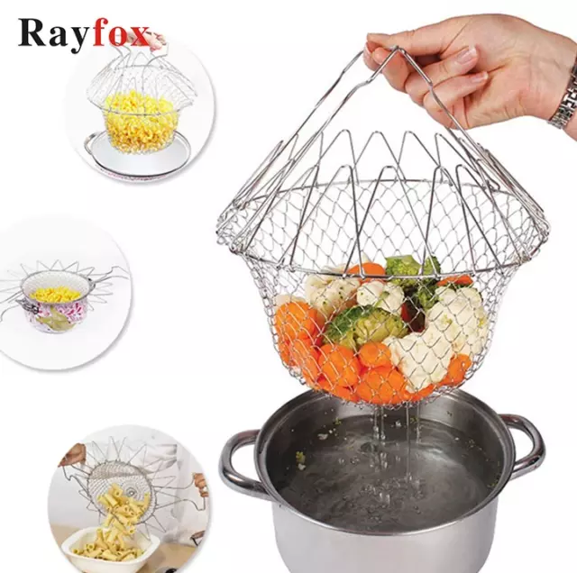 Accesorios de cocina de acero inoxidable, cesta plegable para lavar frutas,