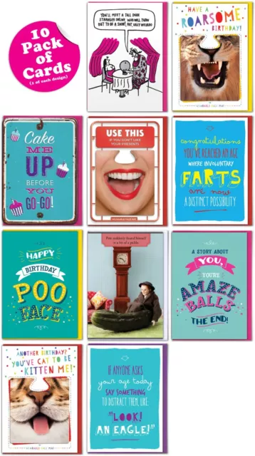 Multipack 10 Funny Greeting Cards Birthday Mixed Bundle Witty Comedy Humour Joke