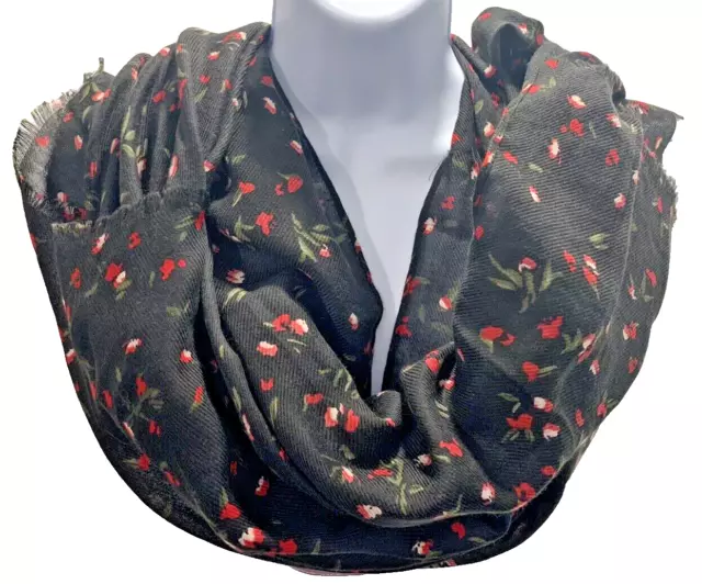 Banana Republic scarf floral red black fringed ELEGANT