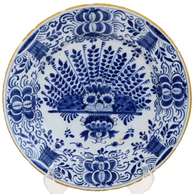 Antique Dutch Delft De Grieksche A Pottery Blue White Peacock Plate 18th century
