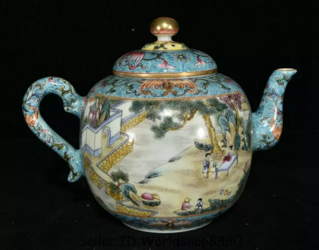 6.8" Qianlong Marked China colour enamels Porcelain Dynasty Words Handle Teapot