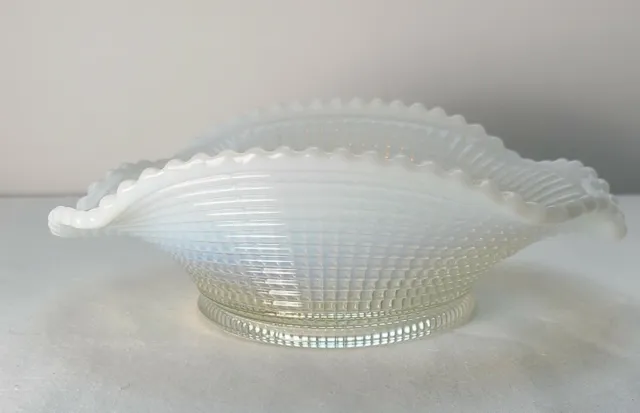 Vintage White Model Flint Albany Vaseline Glass Ruffled Opalescent Edge Bowl