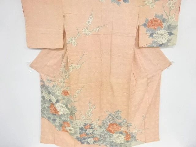 11074# Japanese Kimono / Antique Kimono / All Shibori / Peony With Ume & Kik