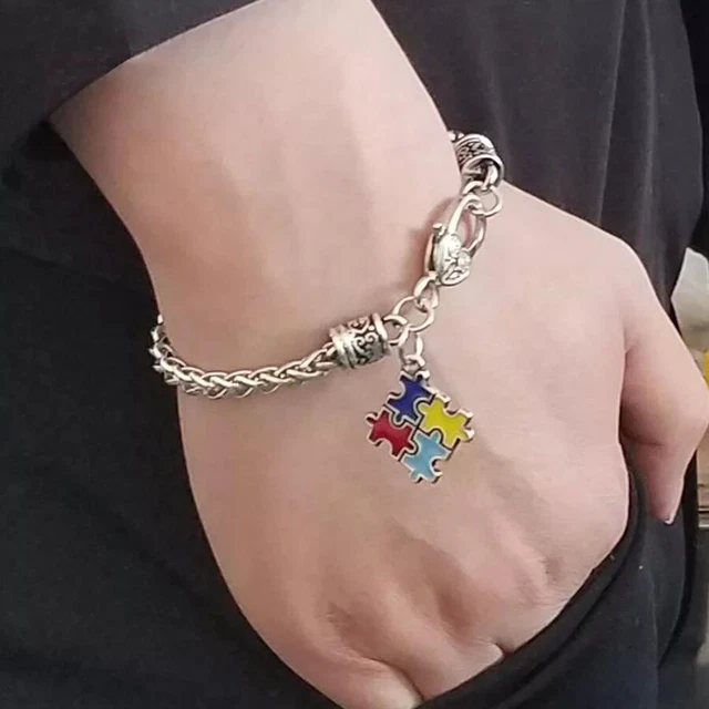Autism Awareness Puzzle Small Charm Bracelet Colorful Enamel Puzzle