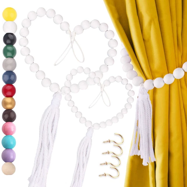Curtain Ties for Drapes 2 Pack: White Curtain Tiebacks Beaded Ropes, Decorati