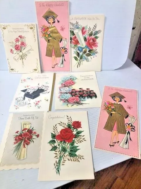 Vintage Lot of 8 Greeting Cards Used GRADUATION Craft Scrapbook 1960's era--76