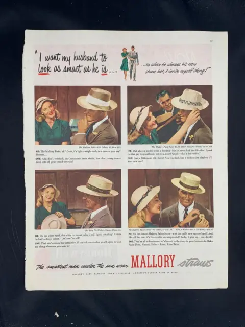 Magazine Ad* - 1948 - Mallory Men's Straw Hats