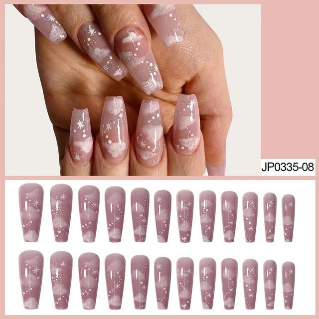 Makeup Long Glossy False Nail Tips Press On Coffin Flash Gift Wearable
