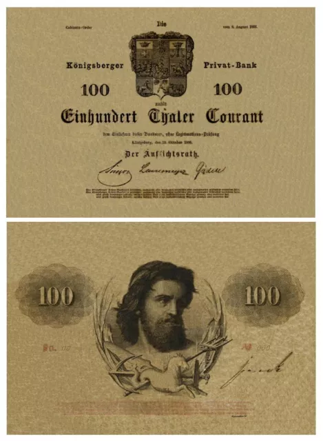100 Thaler Courant, aus dem Jahr 1866,  Königsberger Privat Bank, Reproduktion 