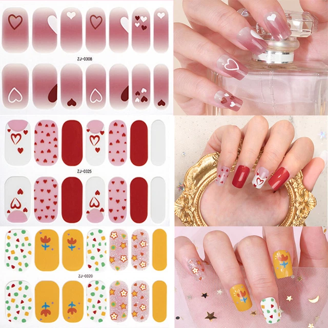 14Tips Adesivi per Unghie DIY Fiore Love Arcobaleno Auto Completo Cover Wrap Ⓐ