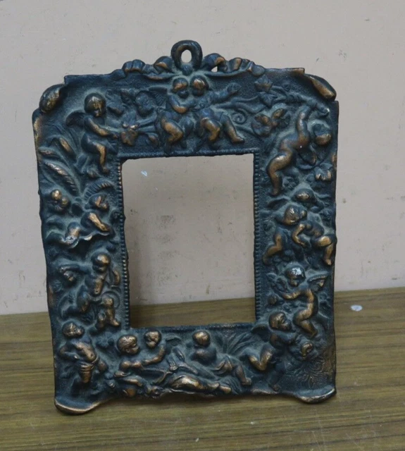 Antique Cherub Angel Ornate Bronze  Table Picture Frame 8.5" X 10"