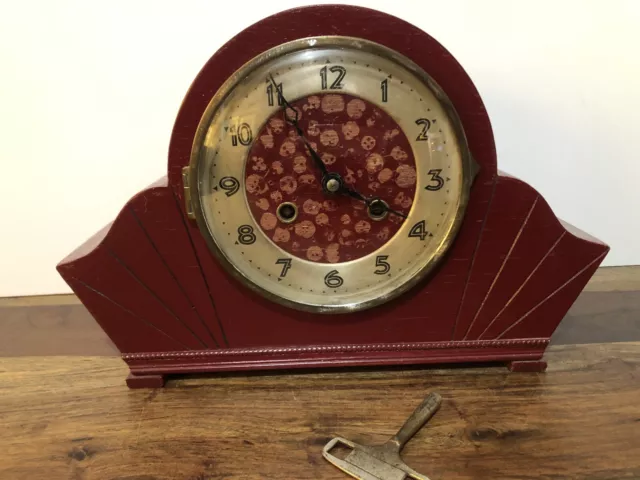 Vintage Wooden Art Deco Style Chiming Mantel Clock Foreign Mechanism ~ Working