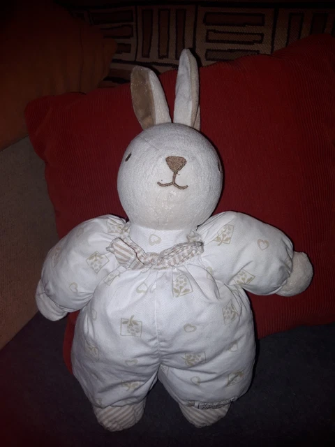 LC/Doudou Peluche Lapin Tartine et Chocolat Blanc Marron Tbe 37cm Avec Oreilles