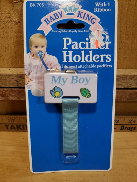 My Boy Baby Pacifier Holder With Hook n Loop Ribbon By Baby King NEW IN PACKAGE