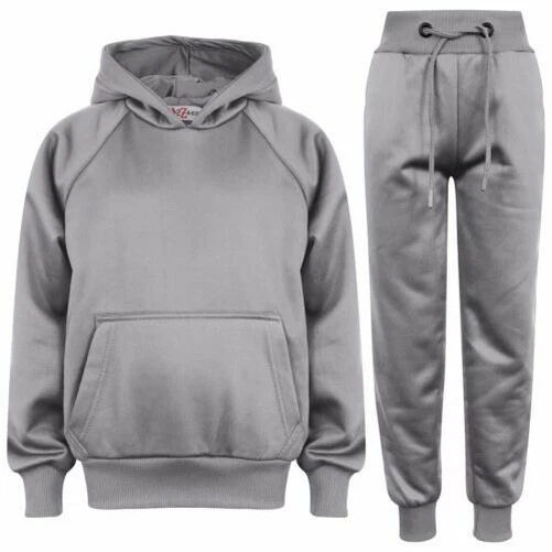 Bambine Ragazzi Grigio Felpa con Cappuccio Tuta Felpa Tuta da Jogging da Corsa