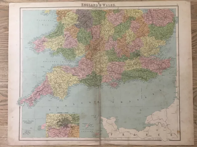 1864 South of England Large Original Antique Map by William Hughes 69 cm x 54 cm