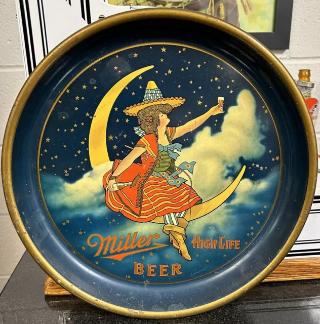 VINTAGE PRE-PROHIBITION/ 1930s MILLER HIGH LIFE BEER TRAY 13” 🌙