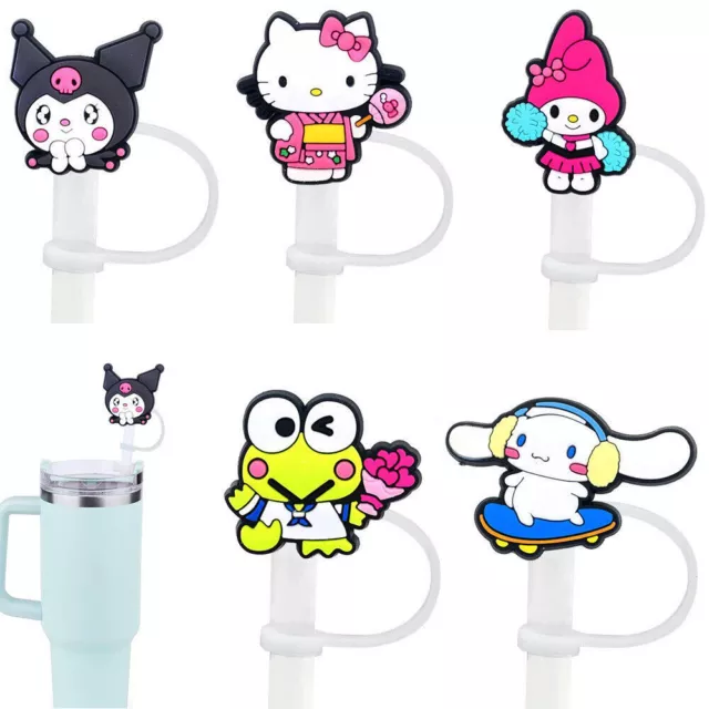 20Pcs Mymelody Kuromi Hello Kitty Cute Drinking Straw Cover Toppers Plug Cap AU'