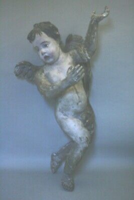 Lg Italian 18thc Carved Wooden Painted Cherub Angel Figure Restored Great Look